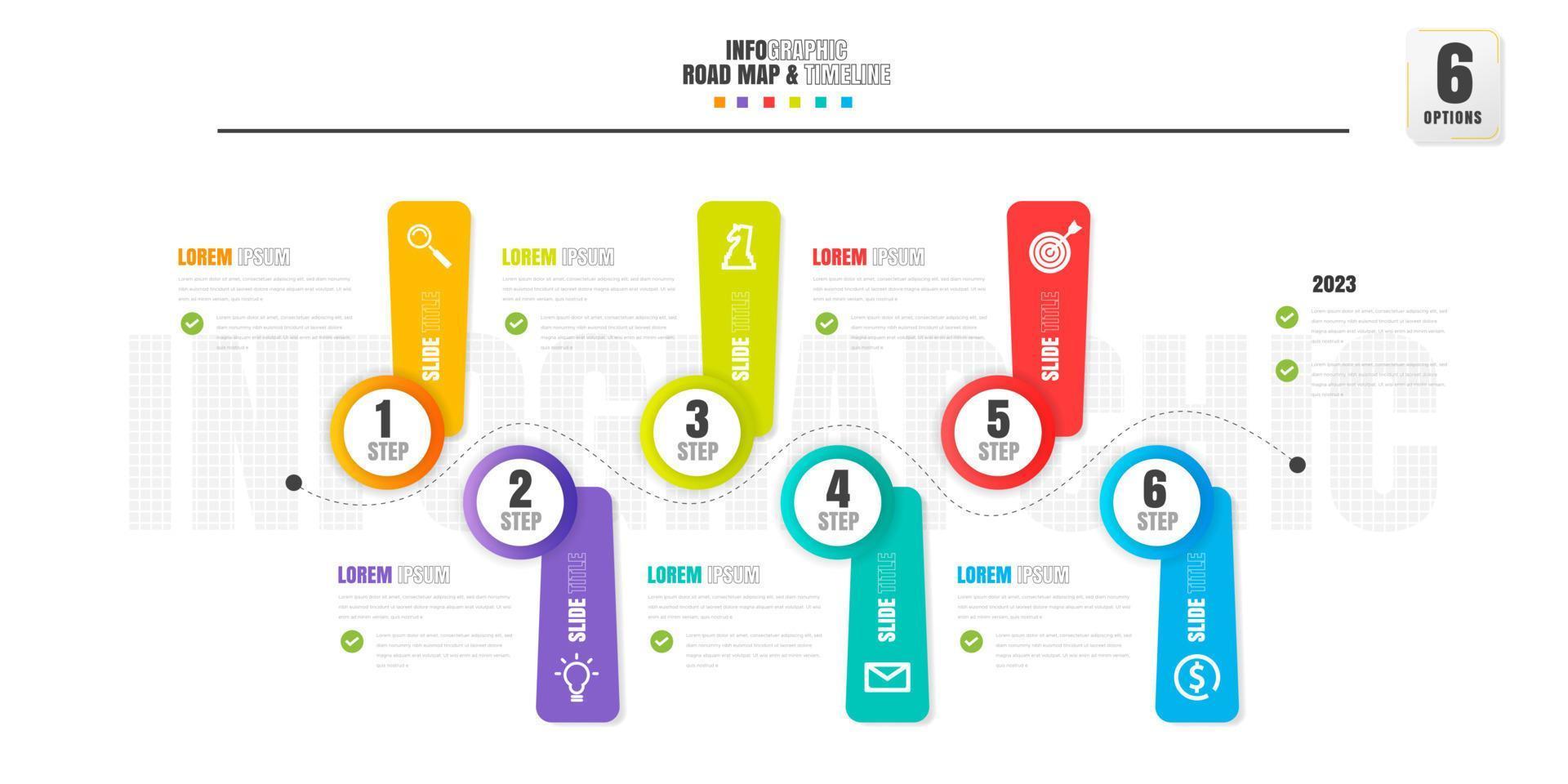 Timeline infographics design template with 6 options, process diagram. vector