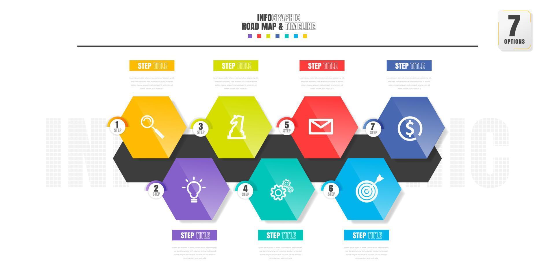 Timeline infographics design template with 7 options, process diagram. vector