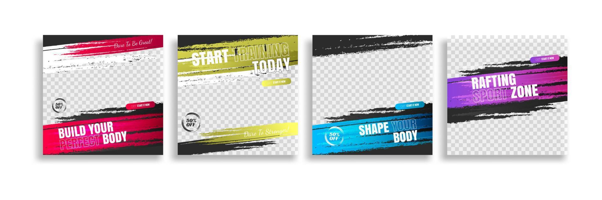 posts on social media vector illustration. Stylish graphics templates posts. dynamic abstractions typography photo. modern art paint and brush stains, fitness subjects gym. design frame post Template