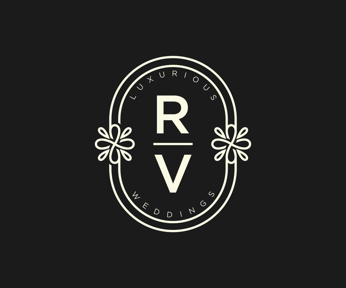 plantilla de logotipos de monograma de boda con letras iniciales rv, plantillas florales y minimalistas modernas dibujadas a mano para tarjetas de invitación, guardar la fecha, identidad elegante. vector