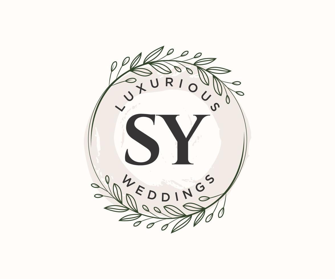 plantilla de logotipos de monograma de boda con letras iniciales sy, plantillas florales y minimalistas modernas dibujadas a mano para tarjetas de invitación, guardar la fecha, identidad elegante. vector