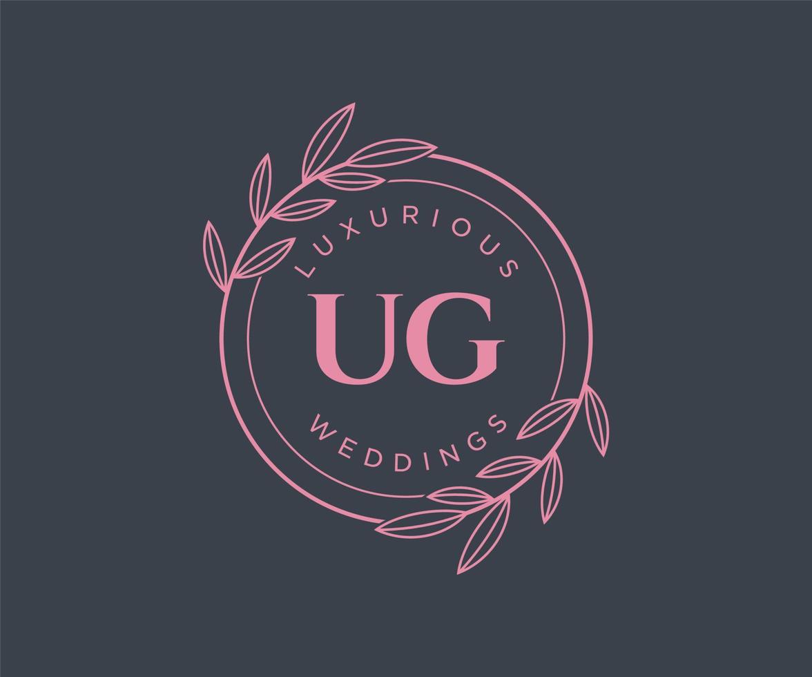 UG Initials letter Wedding monogram logos template, hand drawn modern minimalistic and floral templates for Invitation cards, Save the Date, elegant identity. vector