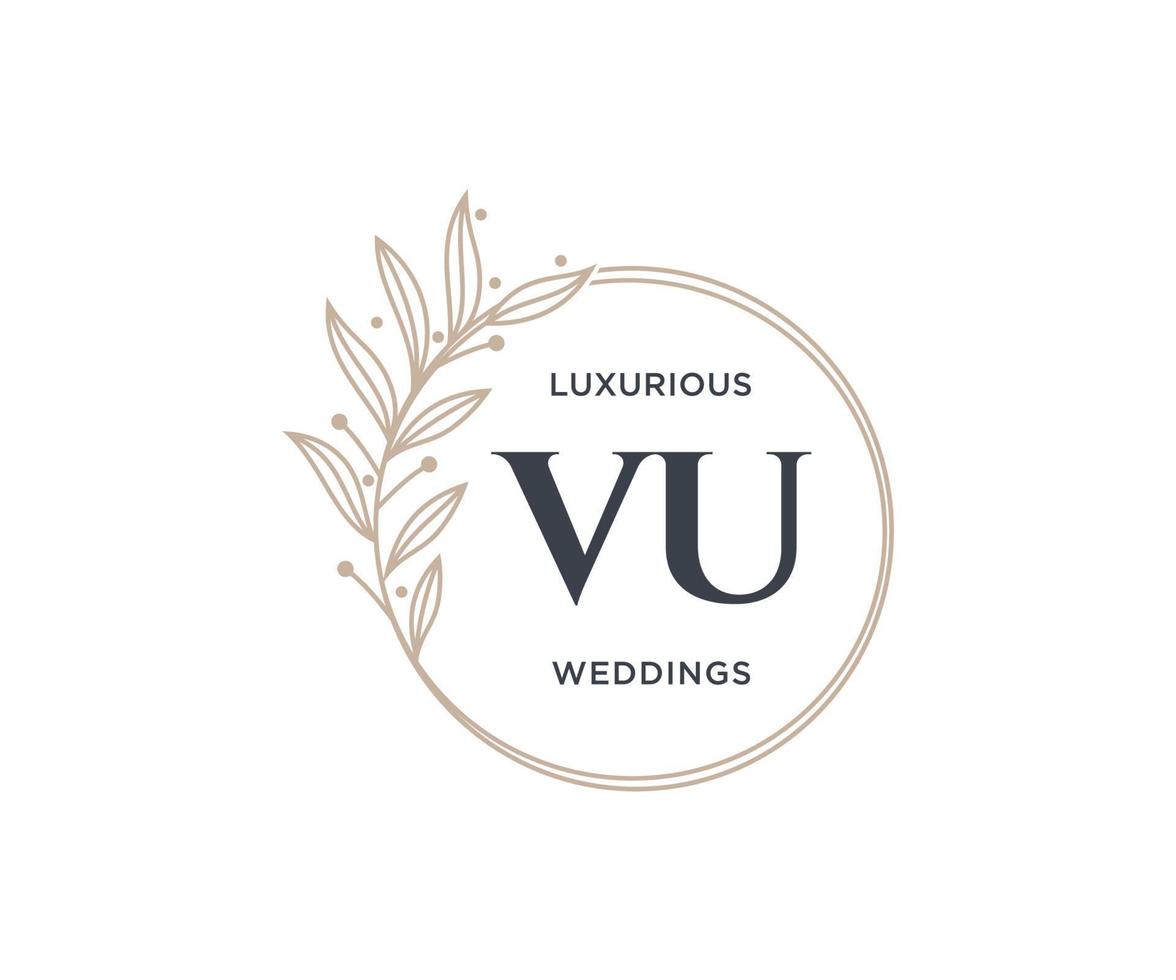 VU Initials letter Wedding monogram logos template, hand drawn modern minimalistic and floral templates for Invitation cards, Save the Date, elegant identity. vector