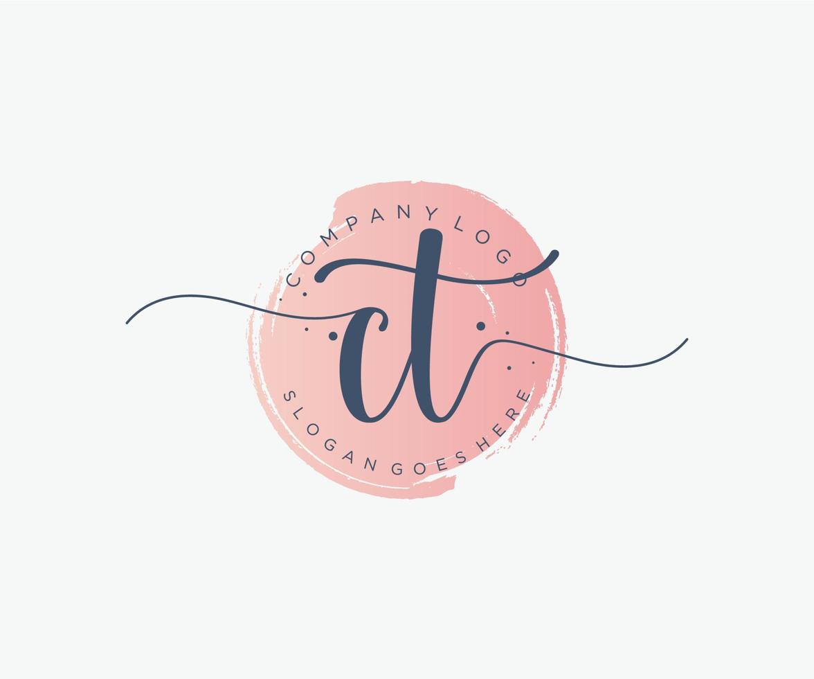 Initial CT feminine logo. Usable for Nature, Salon, Spa, Cosmetic and Beauty Logos. Flat Vector Logo Design Template Element.