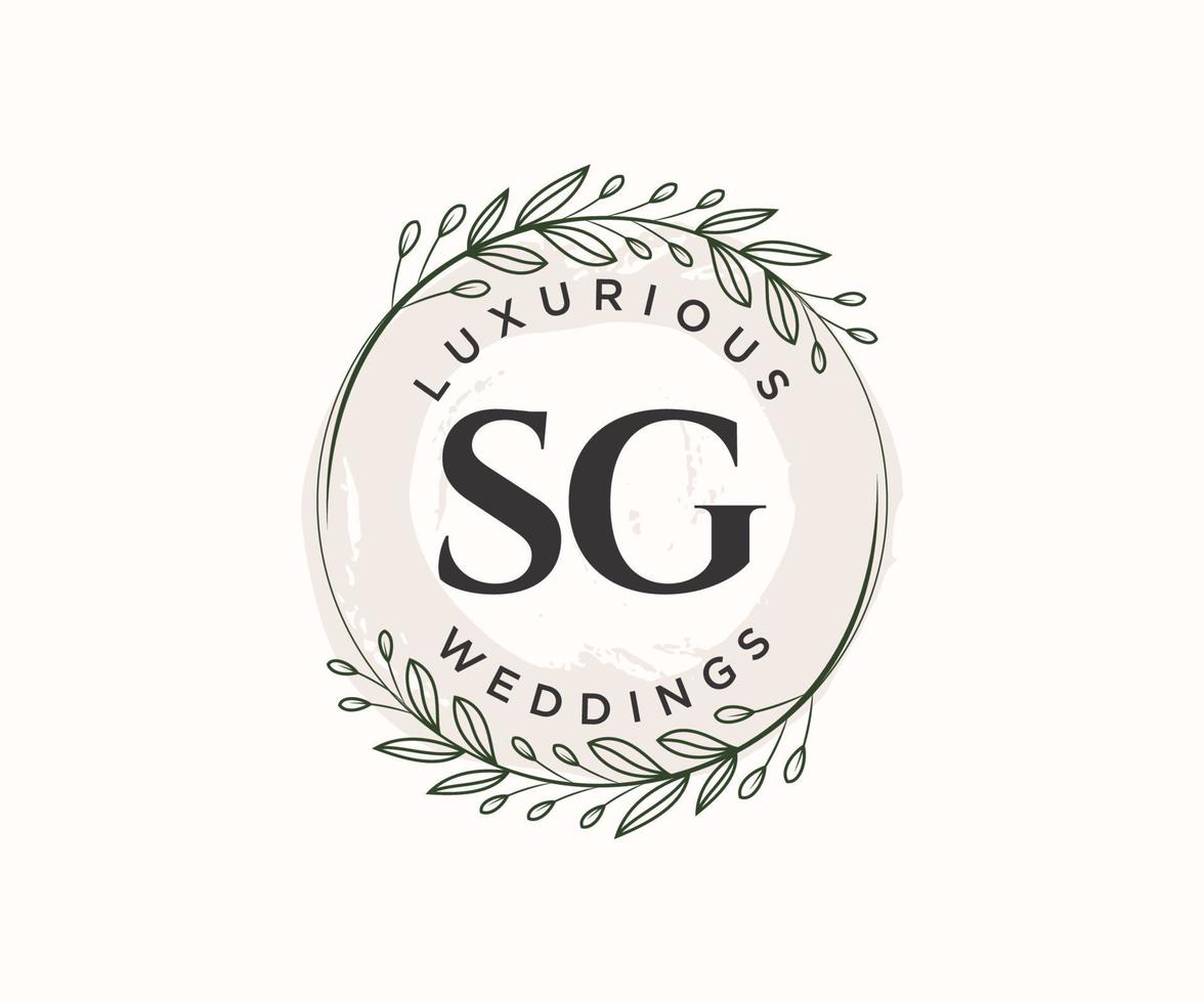 SG Initials letter Wedding monogram logos template, hand drawn modern minimalistic and floral templates for Invitation cards, Save the Date, elegant identity. vector