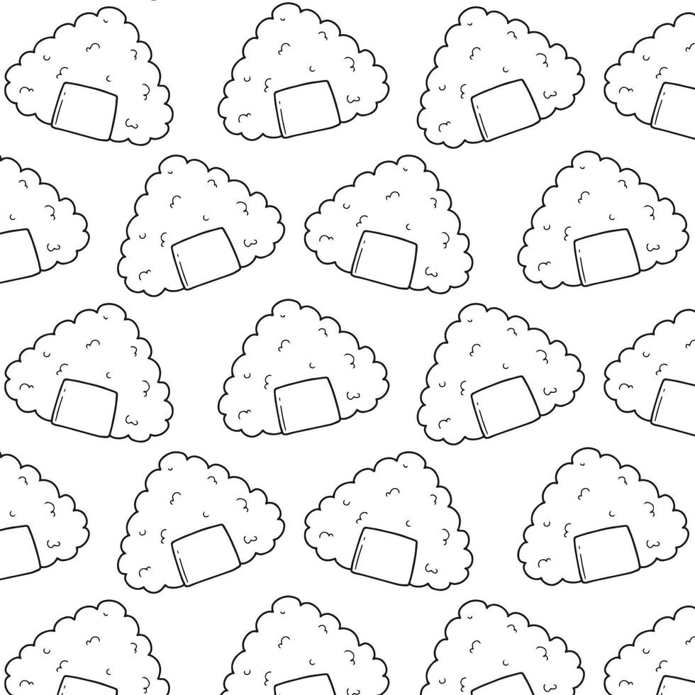 Seamless pattern with onigiri in doodle style. Sushi in line style. Cute doodle onigiri . Vector illustration.