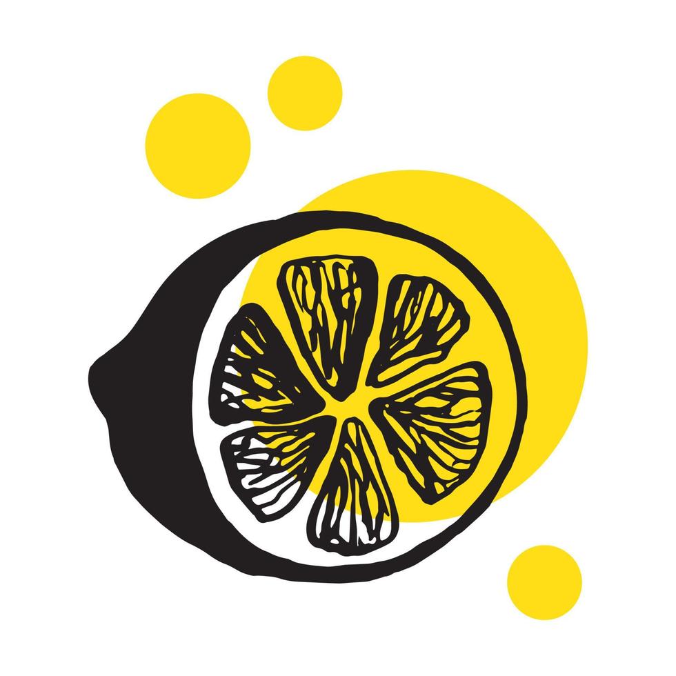 Cute single hand drawn lemon for menu or recipe. Doodle vector illustration. Fresh and tasty.