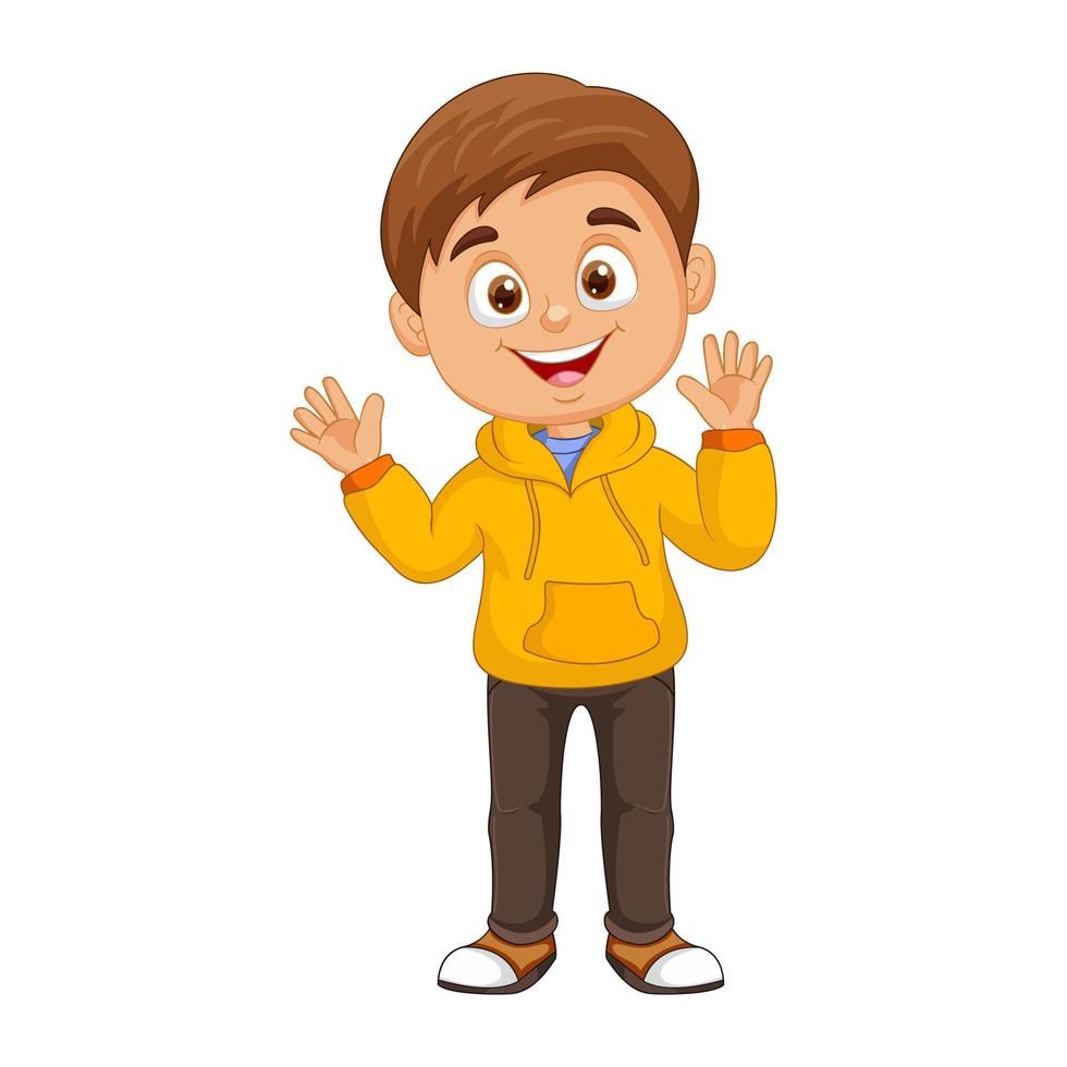 Vector cartoon happy little boy wearing a jacket