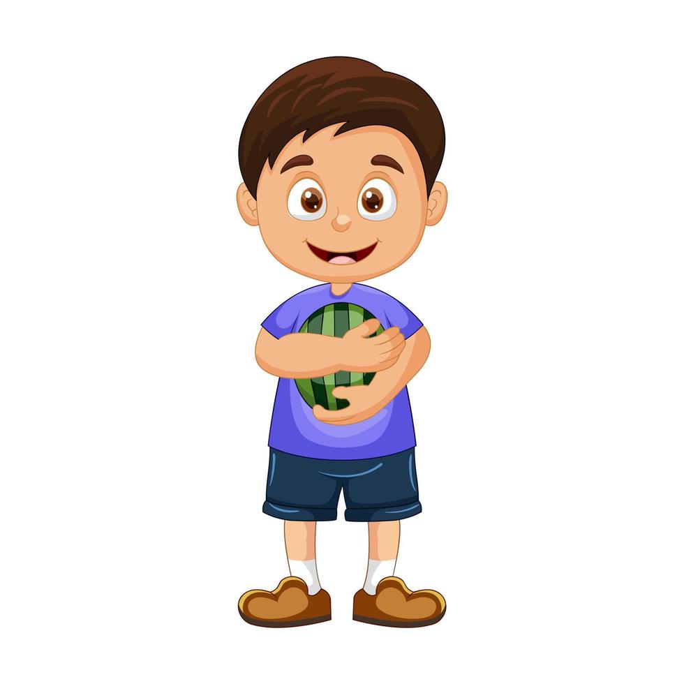 Cartoon little boy holding a watermelon vector