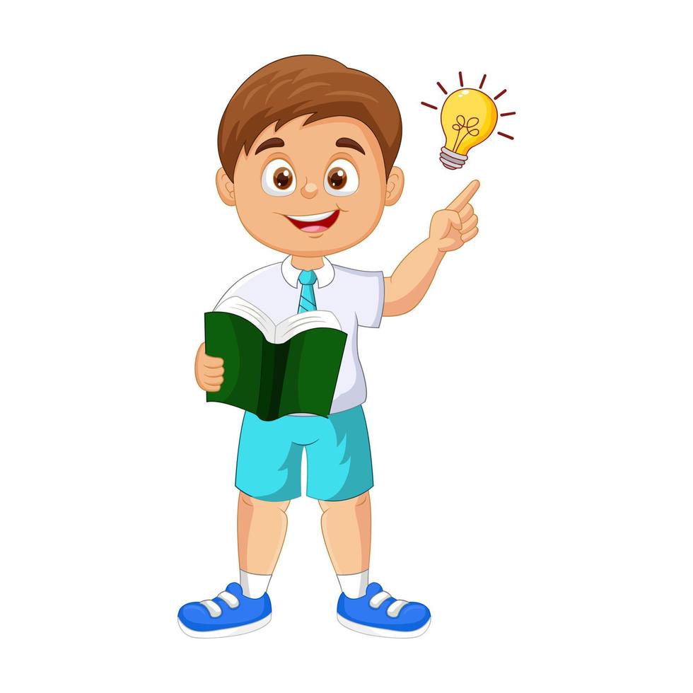 Vector cartoon little school boy having a good idea