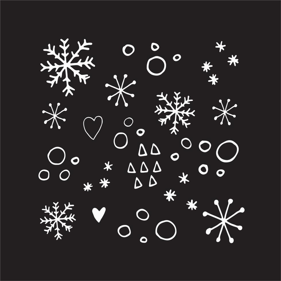 lindos copos de nieve ambientados en estilo escandinavo moderno en vector. Diseño geométrico nórdico abstracto para interiores de decoración de invierno, carteles impresos, tarjeta de felicitación, pancarta de negocios, envoltura. vector