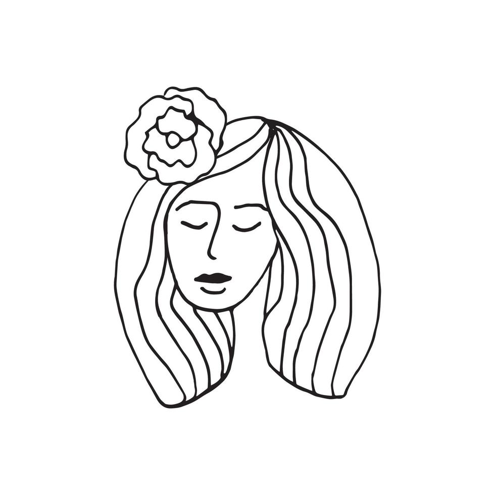 Doodle beautiful woman face. International Women's Day. Vector illustration for card, poster, modern design. Feminism concept.