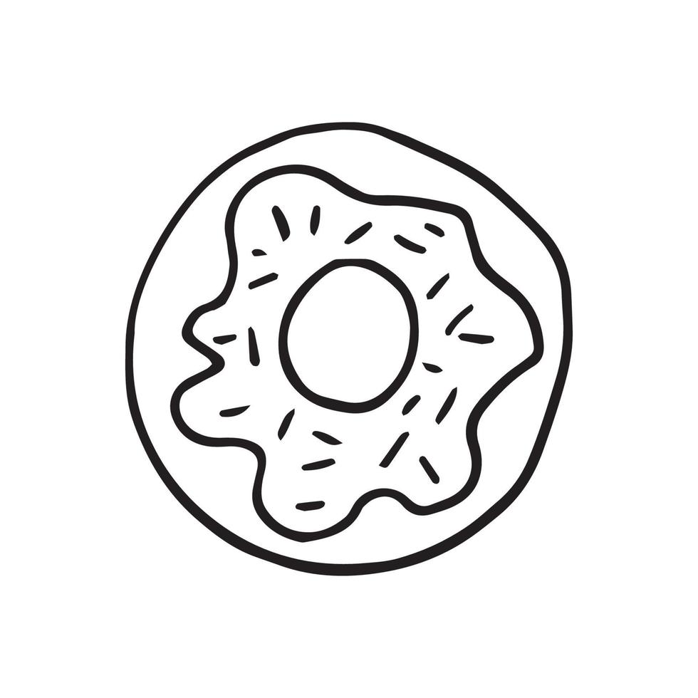 donut dibujado a mano para tarjetas de felicitación, afiches, recetas, diseño culinario. aislado sobre fondo blanco. garabato ilustración vectorial. vector