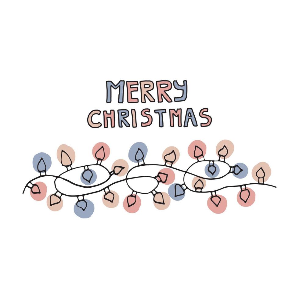 Hand drawn New Year and Xmas garland for greeting cards, posters, stickers and seasonal design. Isolated on white background. Doodle vector illustration.