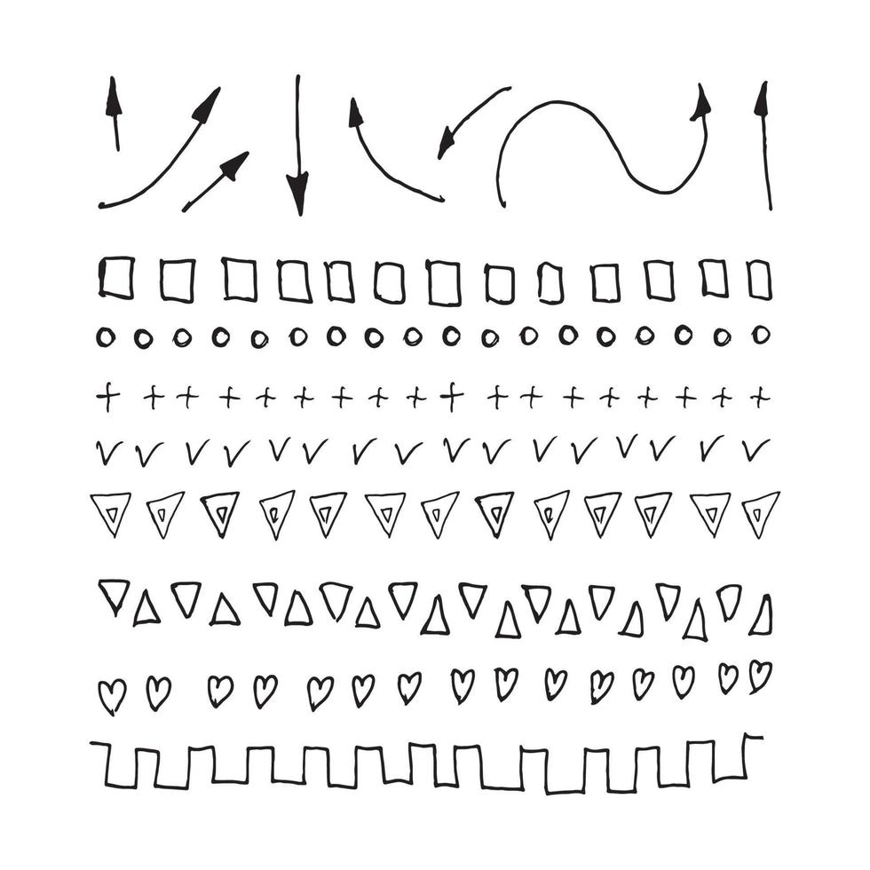 Set of hand drawn lines, dividers, abstract scribble, shape and strokes. Vector doodle design elements isolated on white background.