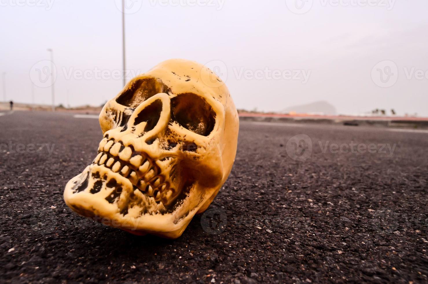 miniatura de calavera en la carretera foto