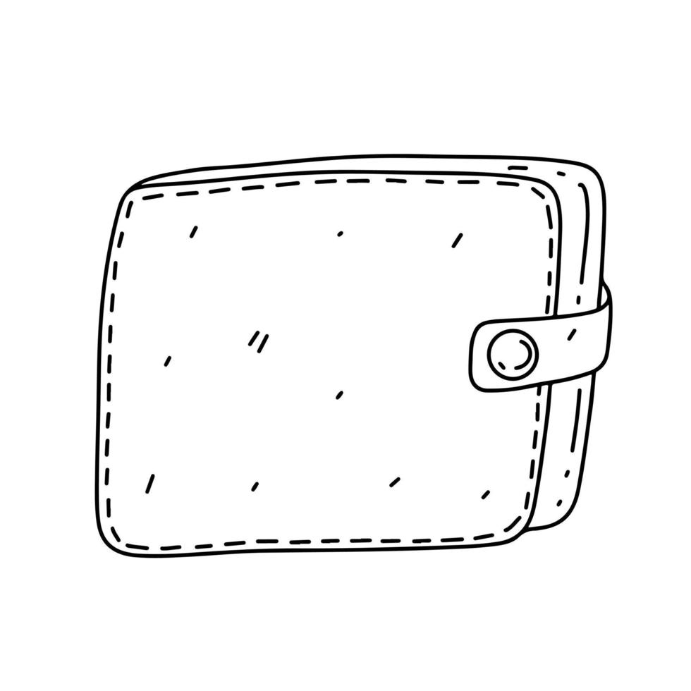 Leather wallet in hand drawn doodle style. Money case. Vector illustration isolated on white background.