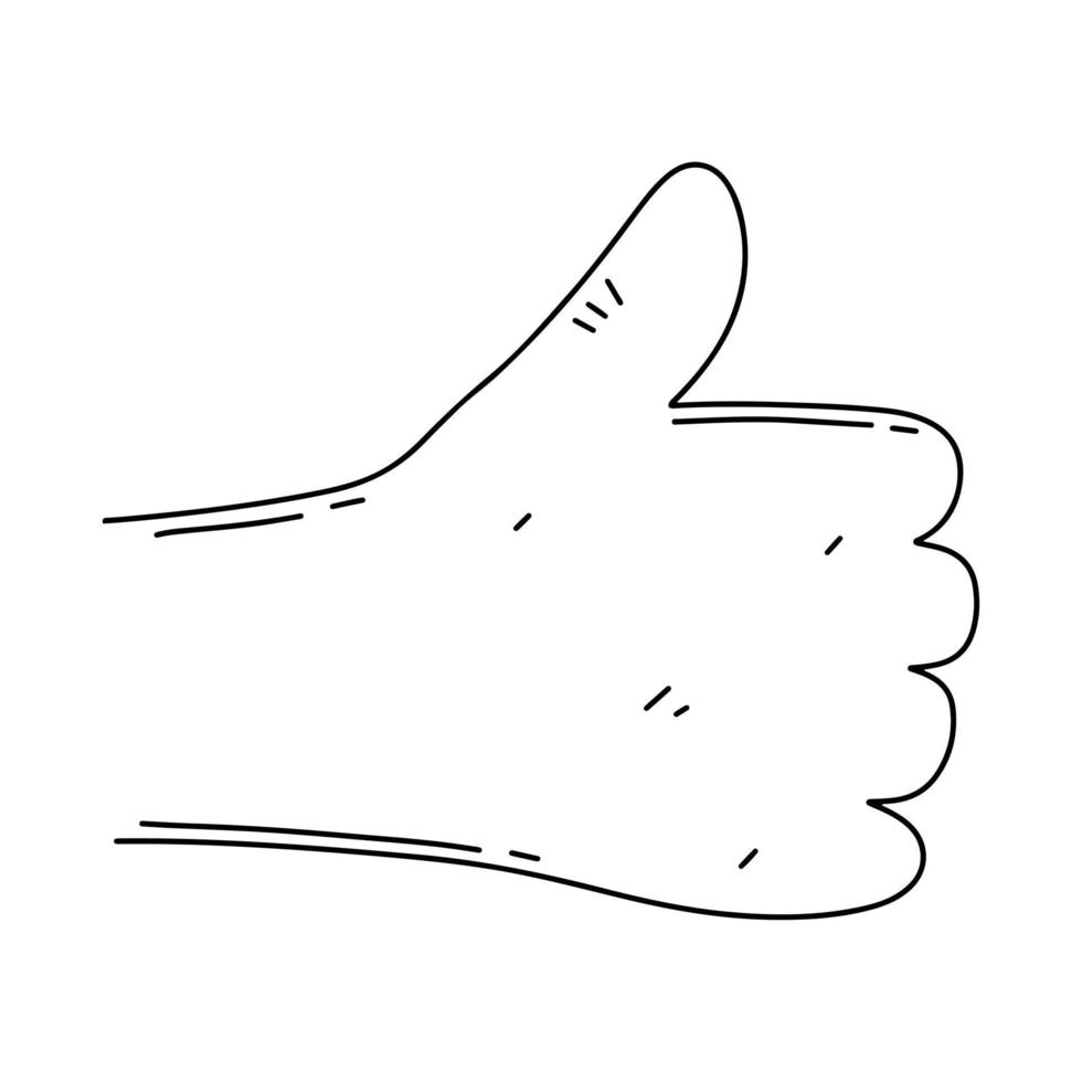 Thumb up like symbol in hand drawn doodle style. Vector illustration isolated on white background.