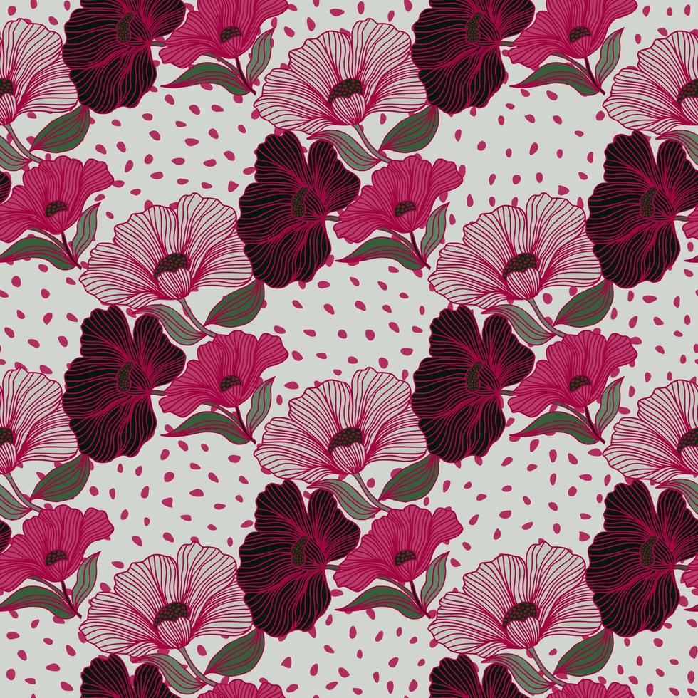 Abstract flower line seamless pattern. Delicate floral vintage outline endless background. Retro style. vector