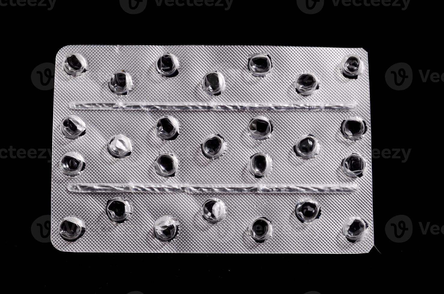 Empty medicine package on black background photo