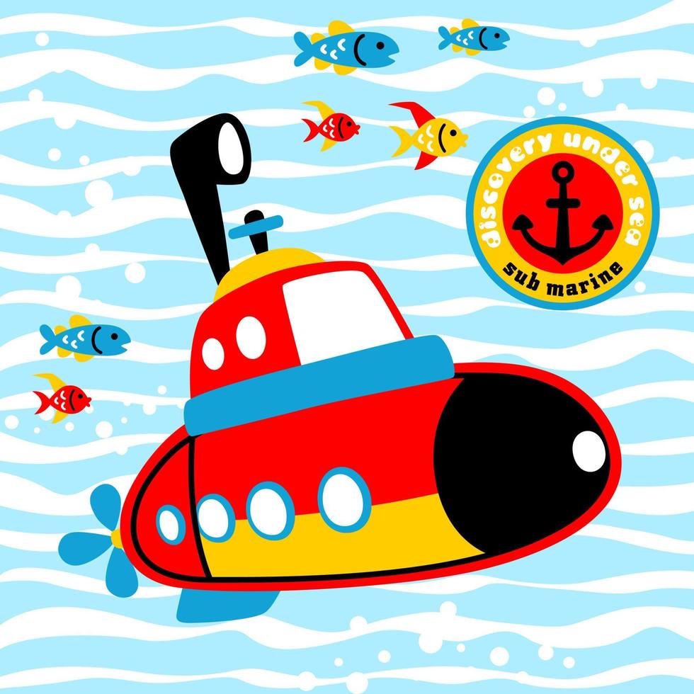 Submarines undersea with marine animals ,vector cartoon illustration vector