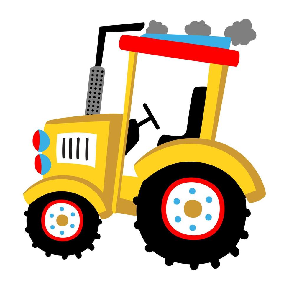 Vector cartoon illustration of yellow tractor