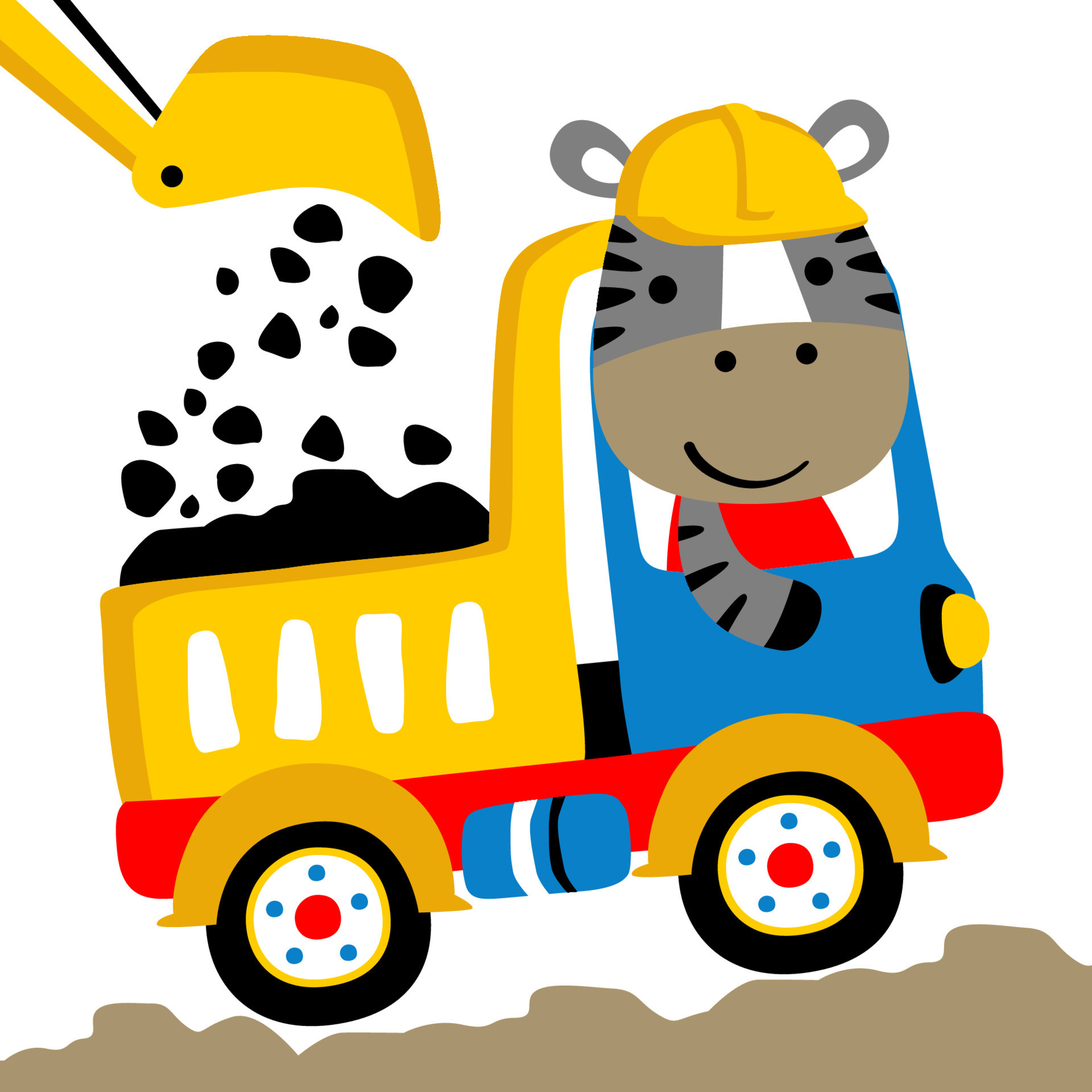 Cute zebra driving dump truck, backhoe loading coal, vector cartoon  illustration 17478067 Vector Art at Vecteezy