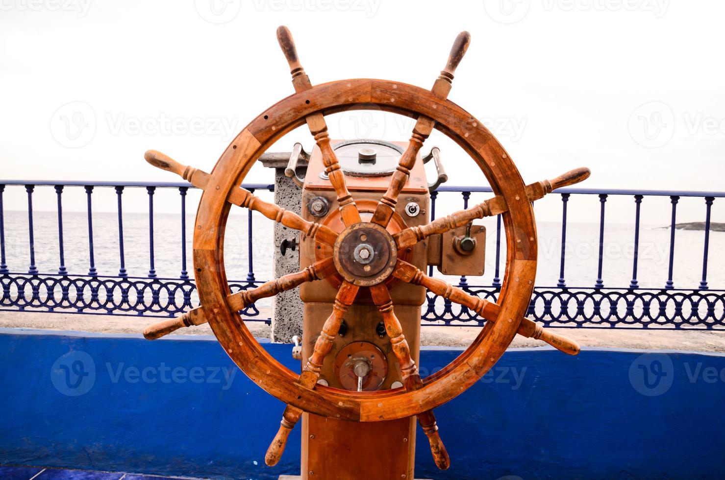 Ship helm close-up photo