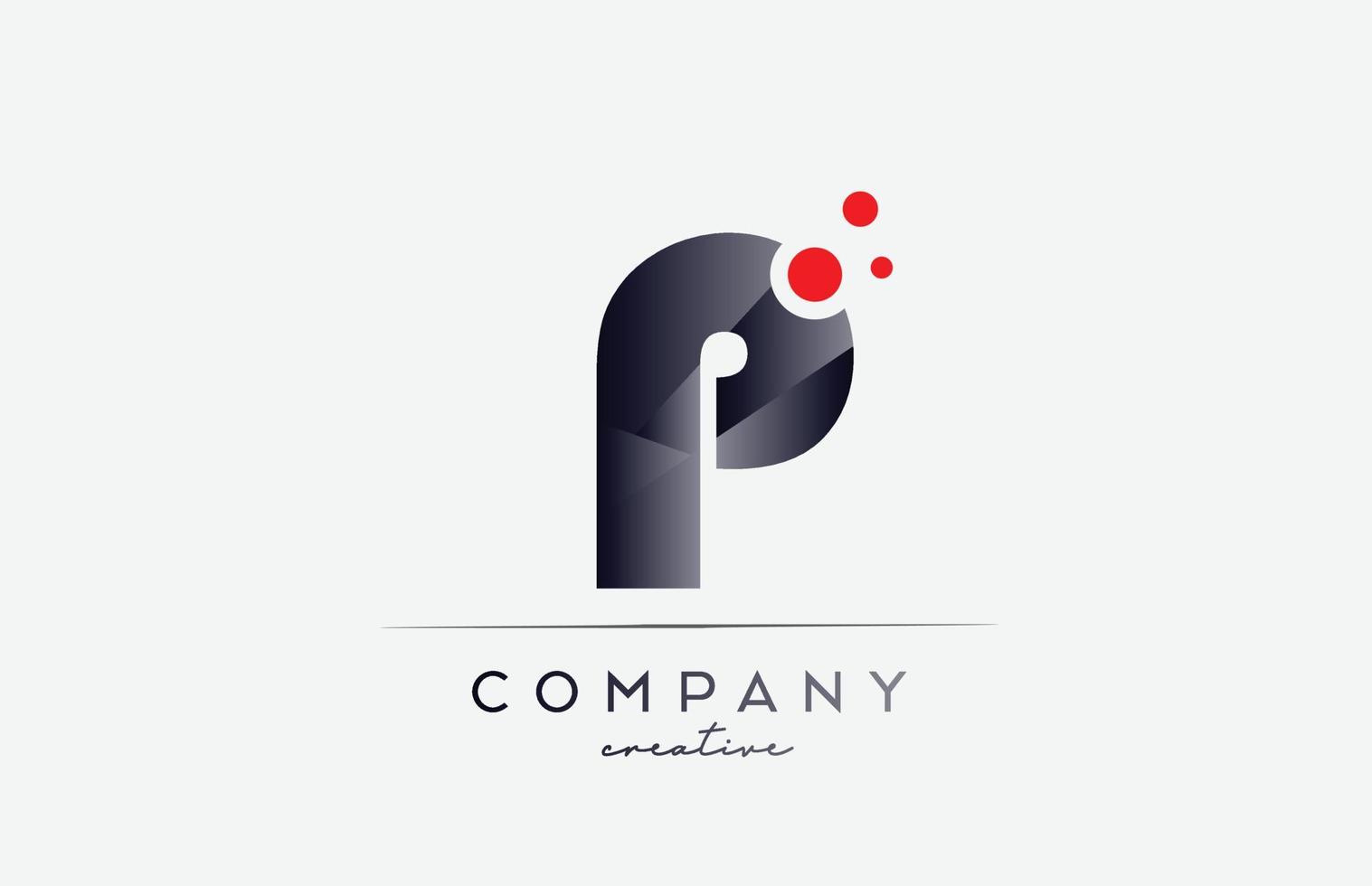 P alphabet letter logo icon with grey color and red dot. Design suitable for a business or company vector