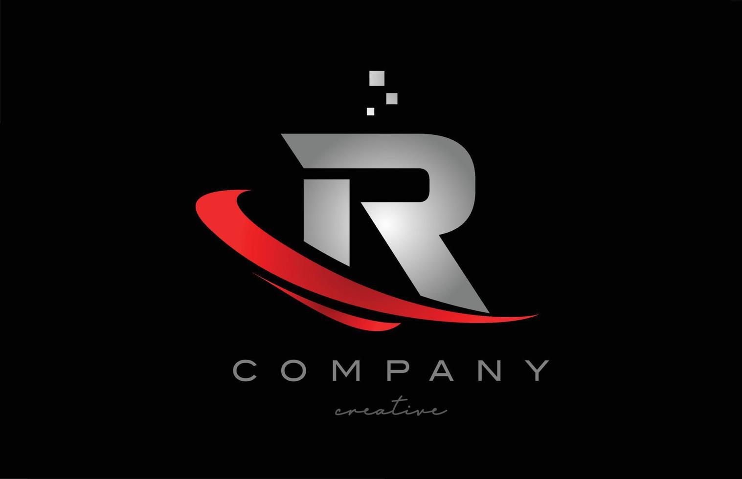icono del logotipo de la letra del alfabeto rojo swoosh r con color gris. diseño adecuado para un negocio o empresa vector