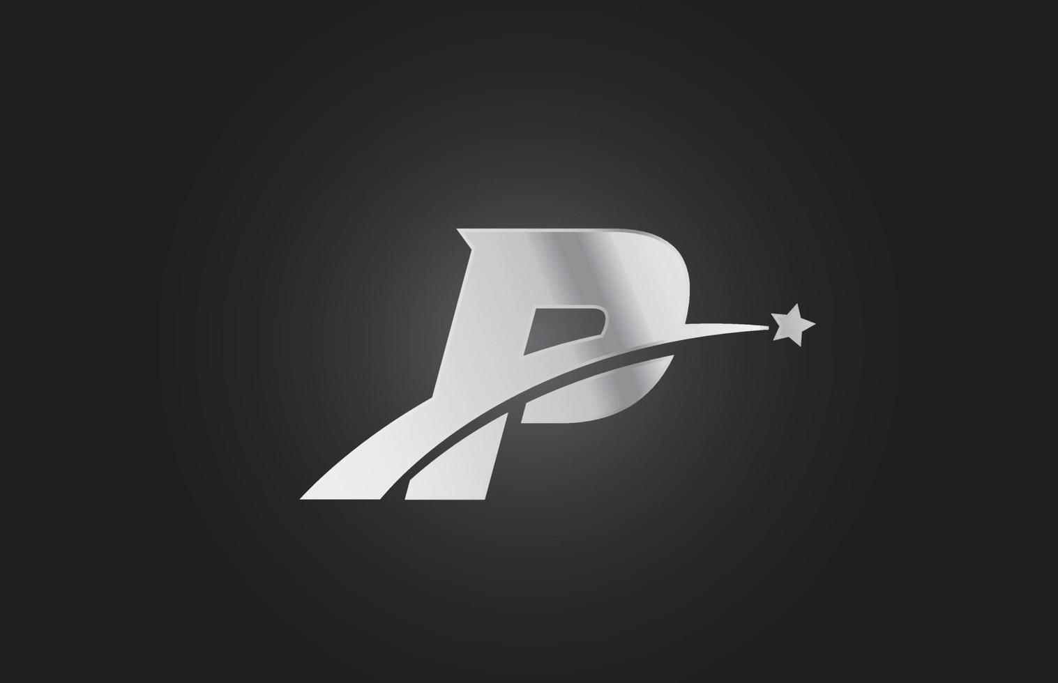 silver metal P alphabet letter logo icon with star. Creative design for business or company vector