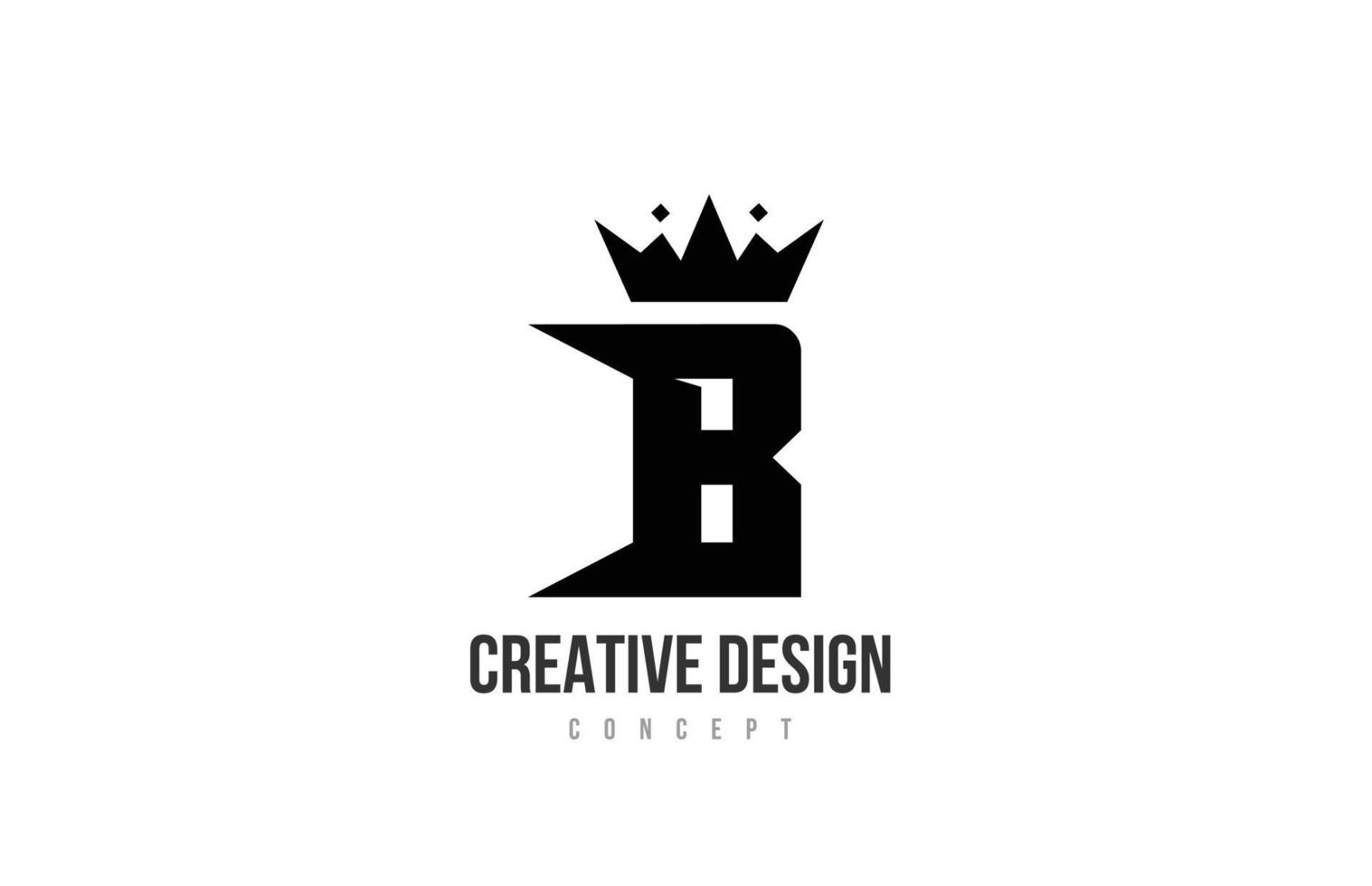 B black and white alphabet letter logo icon design with king crown and spikes. Template for company and business vector