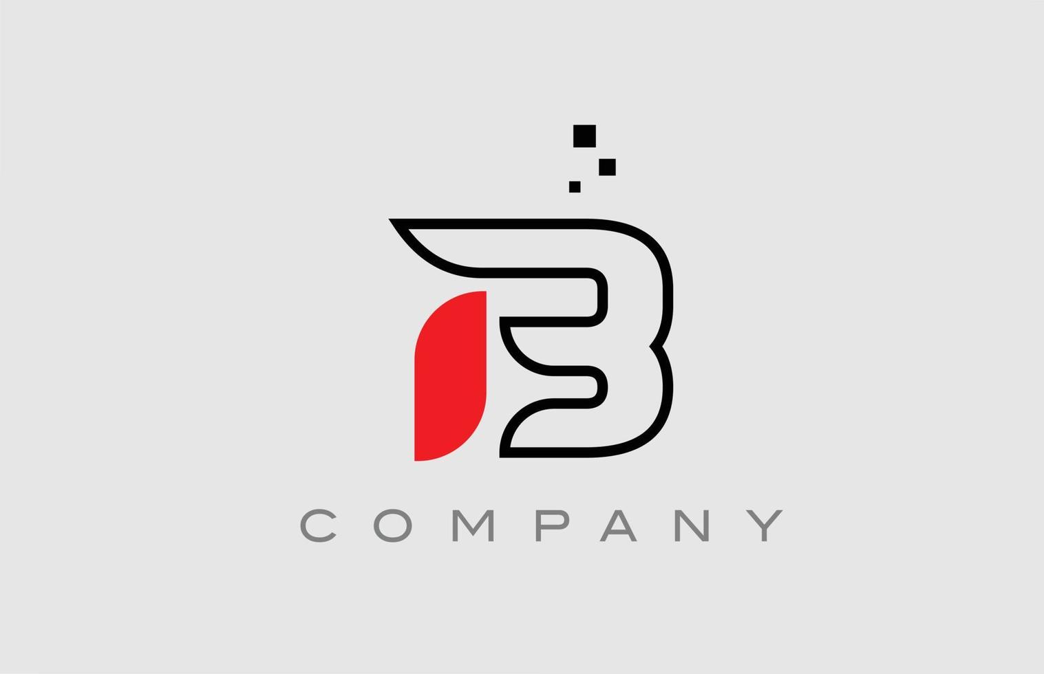 red black line B alphabet letter logo icon. Creative design template for company and business vector