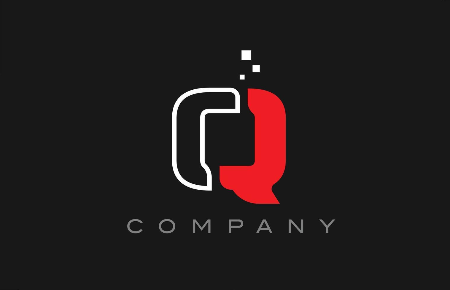 black red line Q alphabet letter logo icon. Creative design template for business and company vector