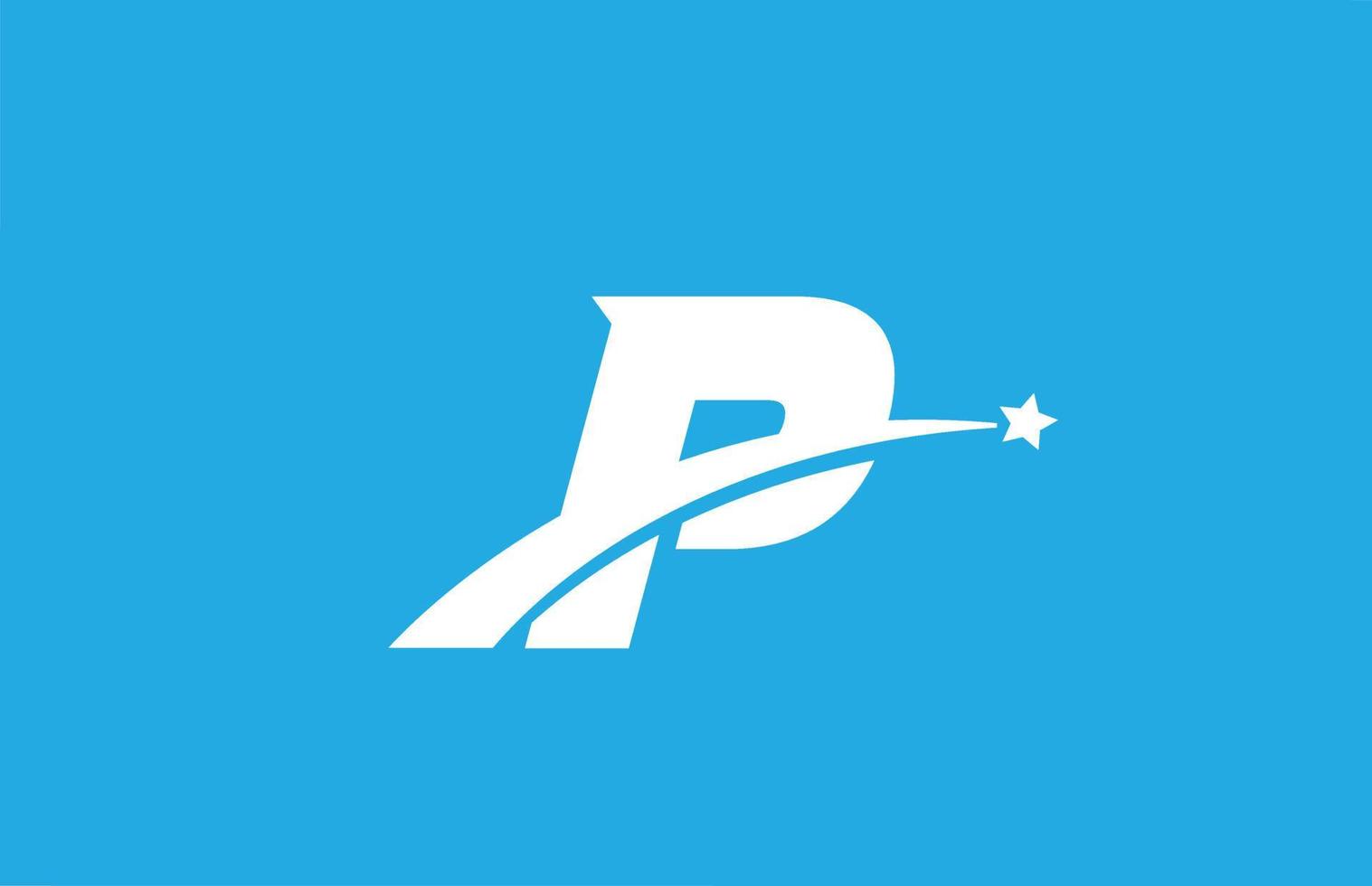P white alphabet letter logo icon with star. Creative design for business or company on blue background vector