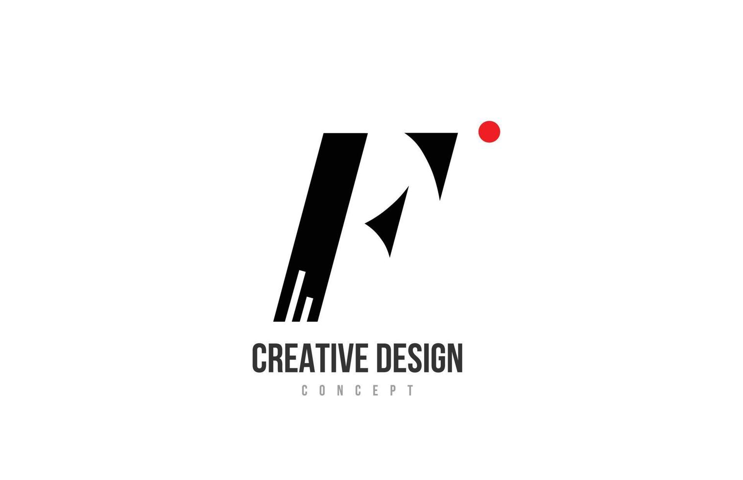 icono del logotipo de la letra del alfabeto de punto rojo f. plantilla creativa en blanco y negro para un negocio o empresa vector