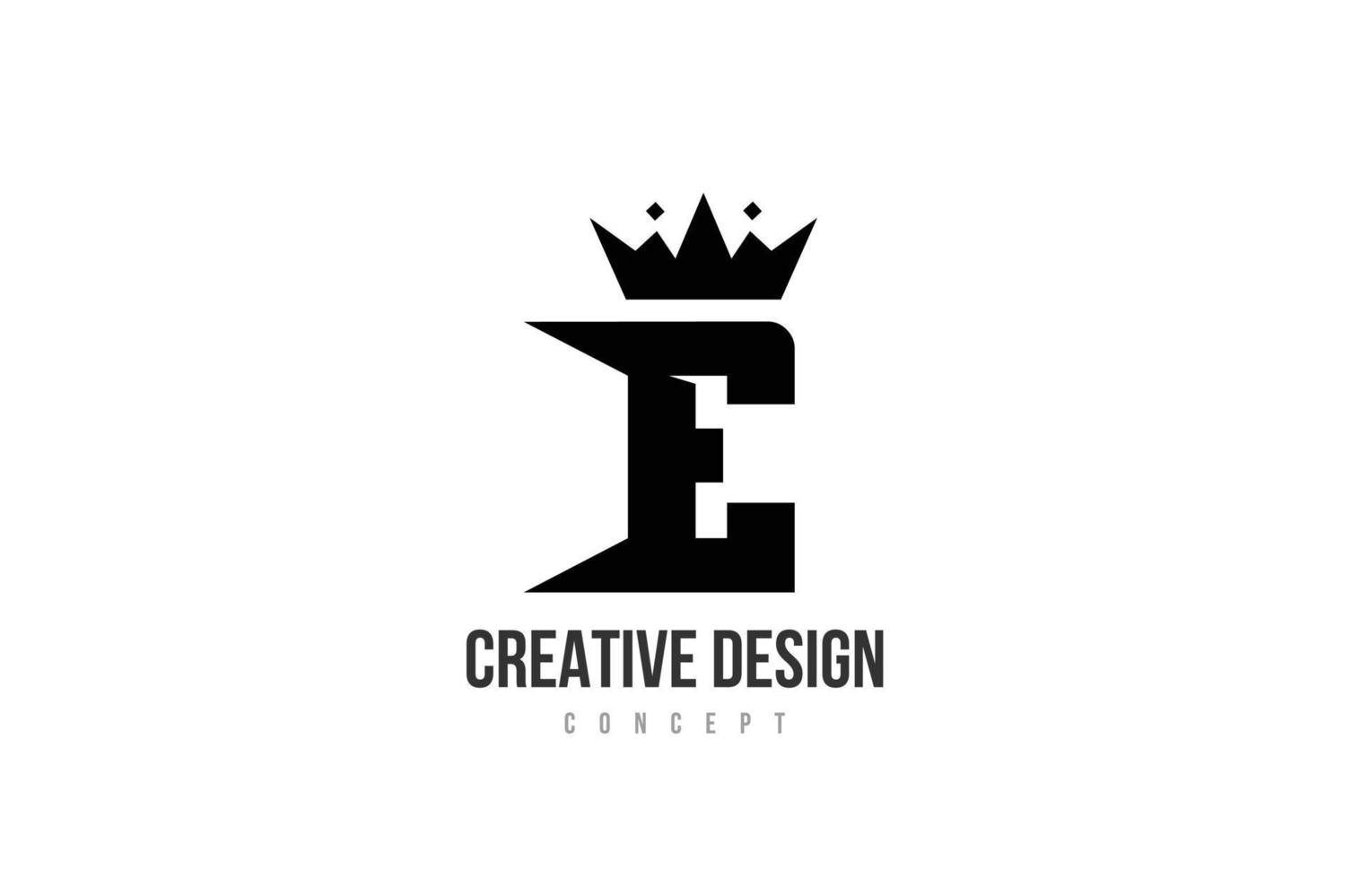 E black and white alphabet letter logo icon design with king crown and spikes. Template for company and business vector