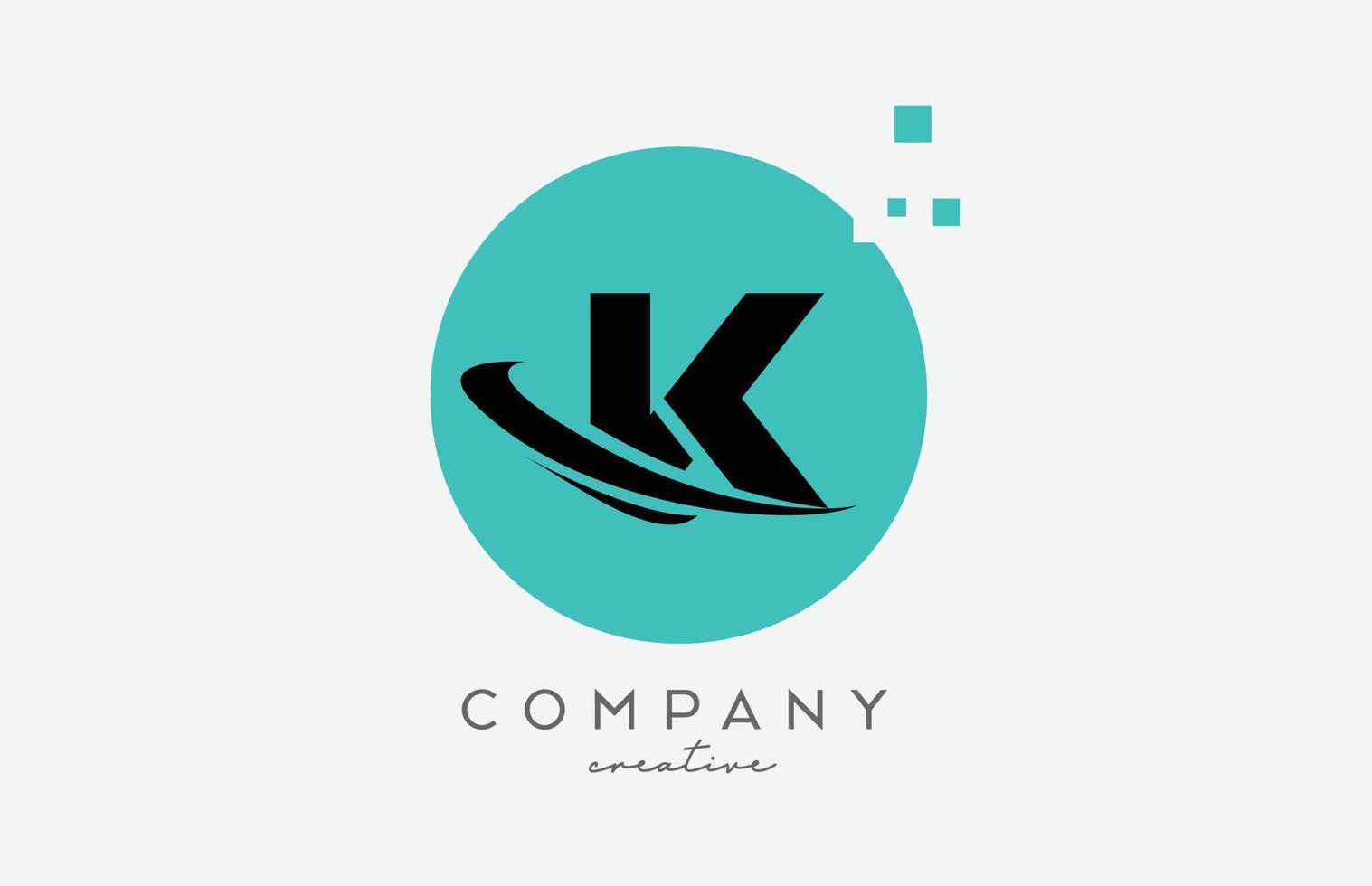 Circle K alphabet letter logo icon with dots and  swoosh. Template design for a company or business vector