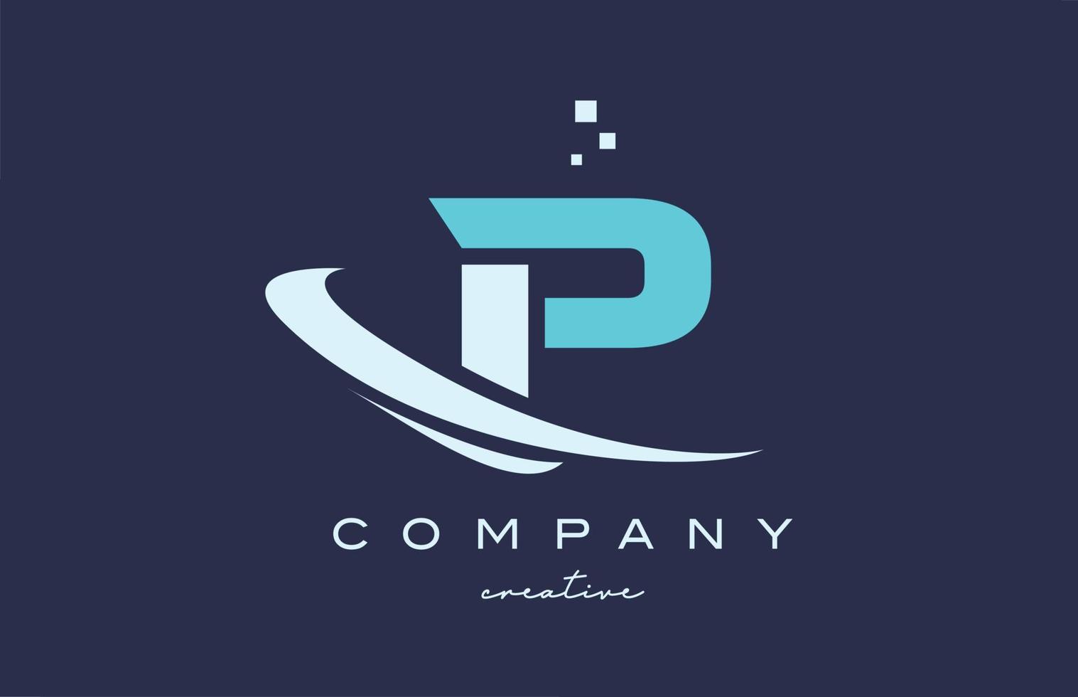 blue white P alphabet letter logo icon with swoosh . Design suitable for a company or business