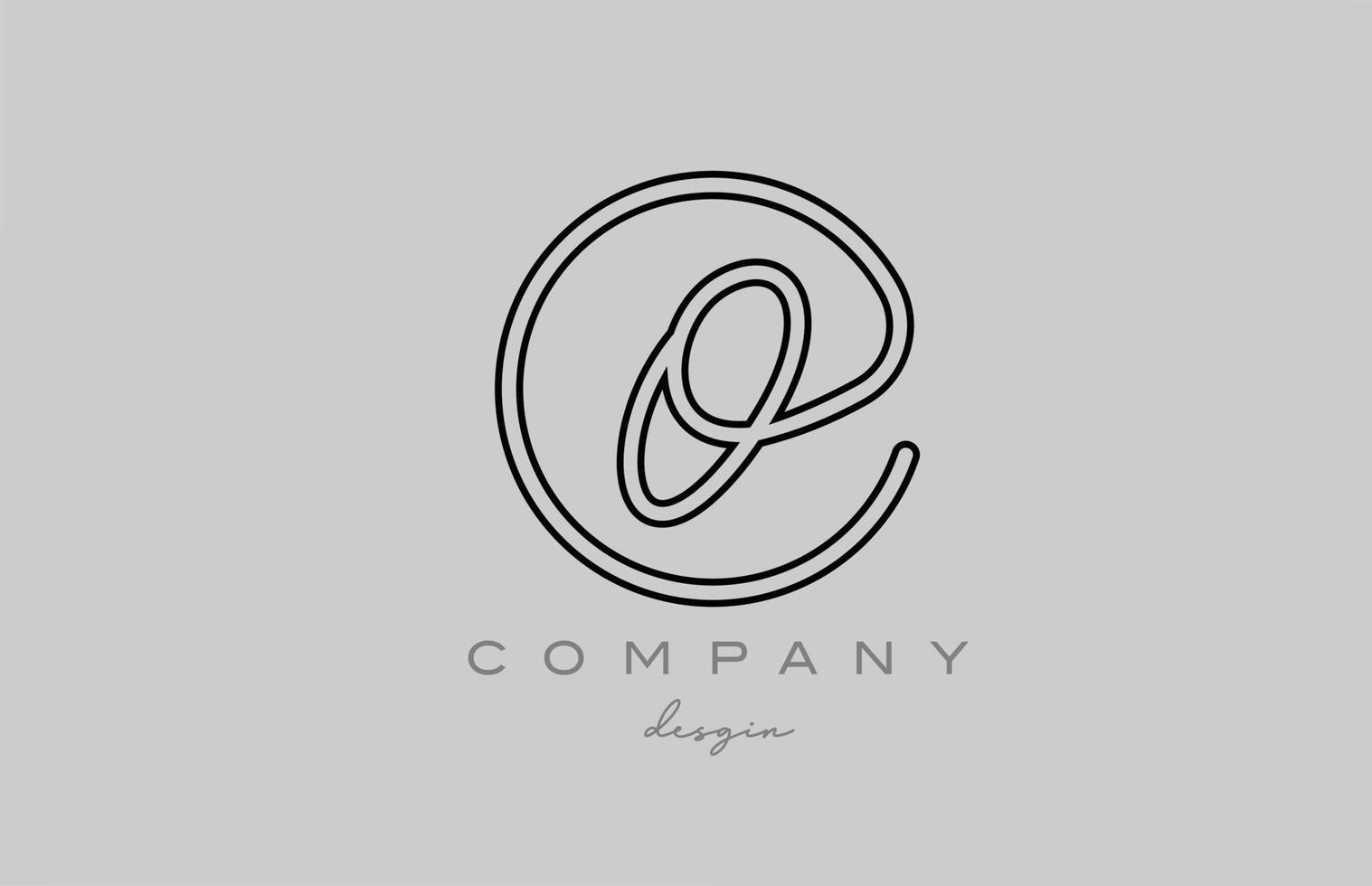 black and grey O alphabet letter logo icon design with line. Handwritten template for business and company vector