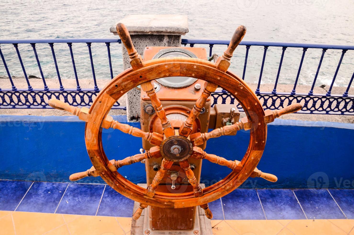 Ship helm close-up photo