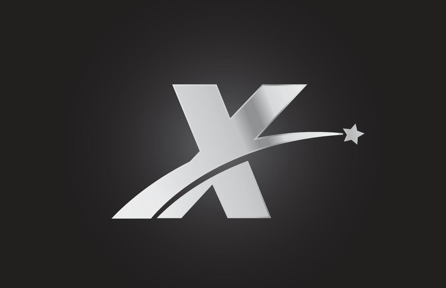 icono del logotipo de la letra del alfabeto x de metal plateado con estrella. diseño creativo para negocio o empresa vector