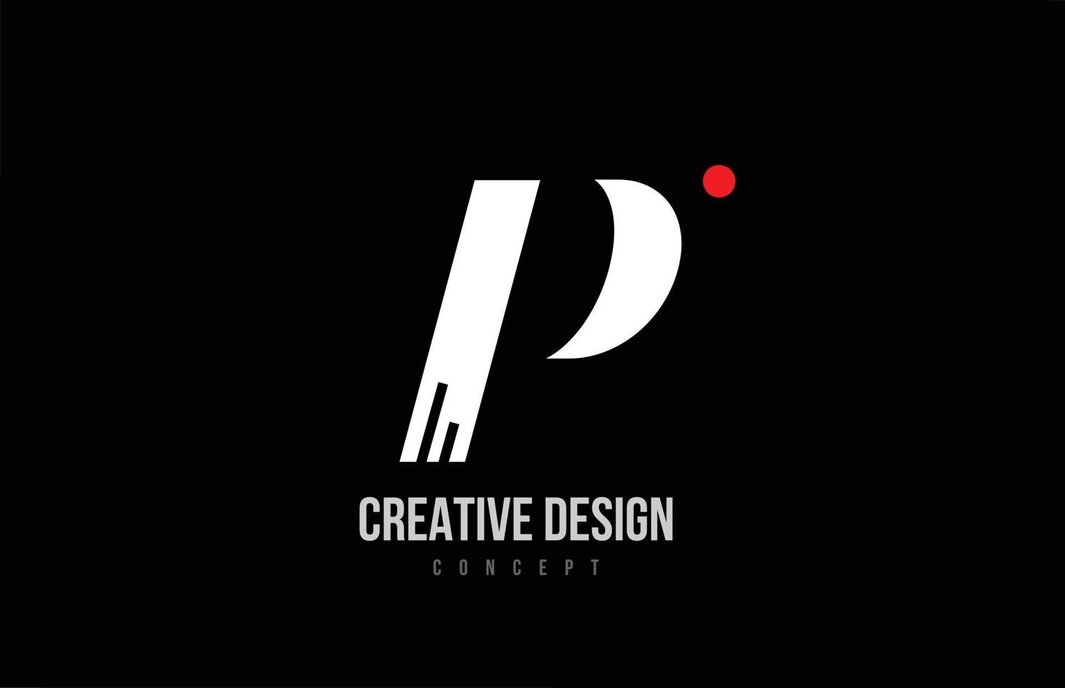 red dot line P alphabet letter logo icon. Black blackground creative template for a business or company vector