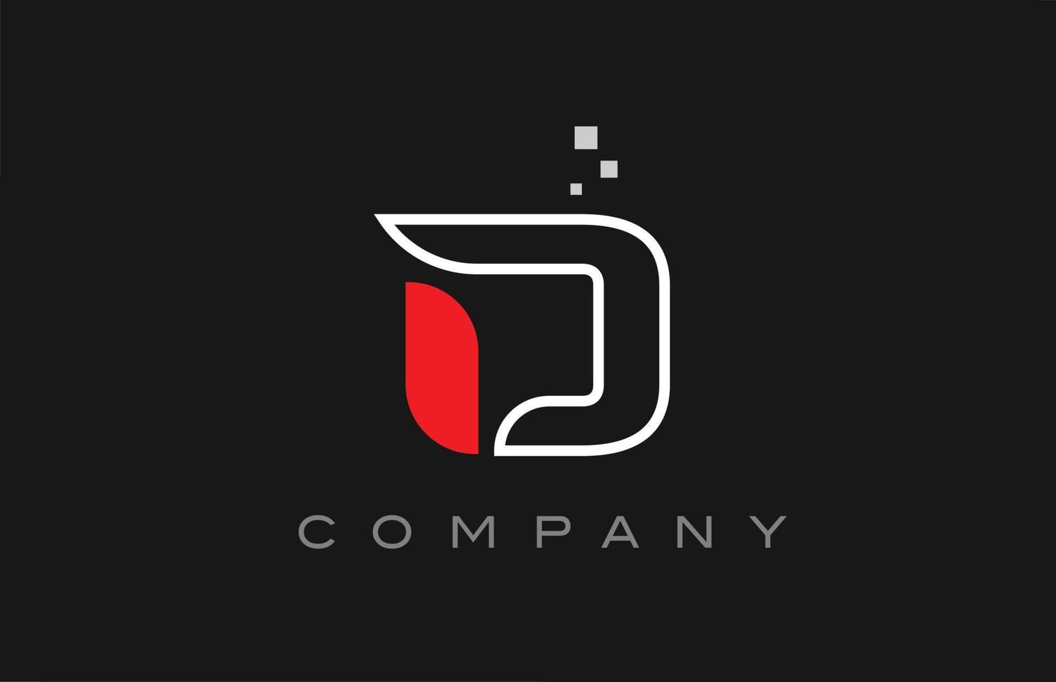 black red line D alphabet letter logo icon. Creative design template for business and company vector