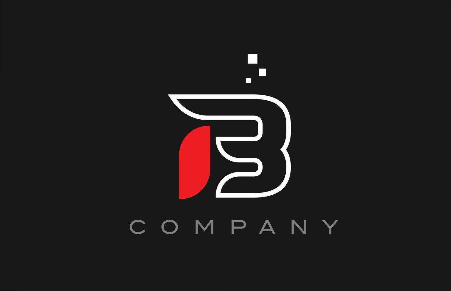 black red line B alphabet letter logo icon. Creative design template for business and company vector