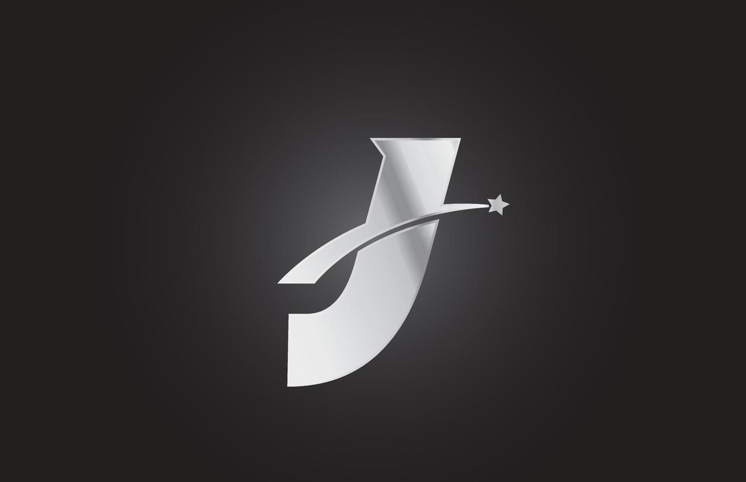 icono del logotipo de la letra del alfabeto j de metal plateado con estrella. diseño creativo para negocio o empresa vector