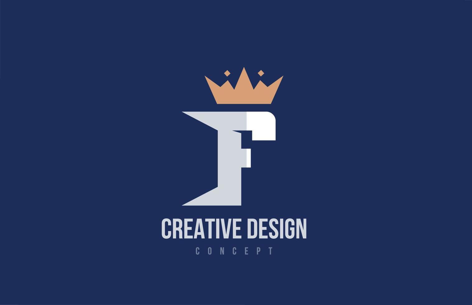 king crown F alphabet letter logo icon design. Creative template for business and company vector