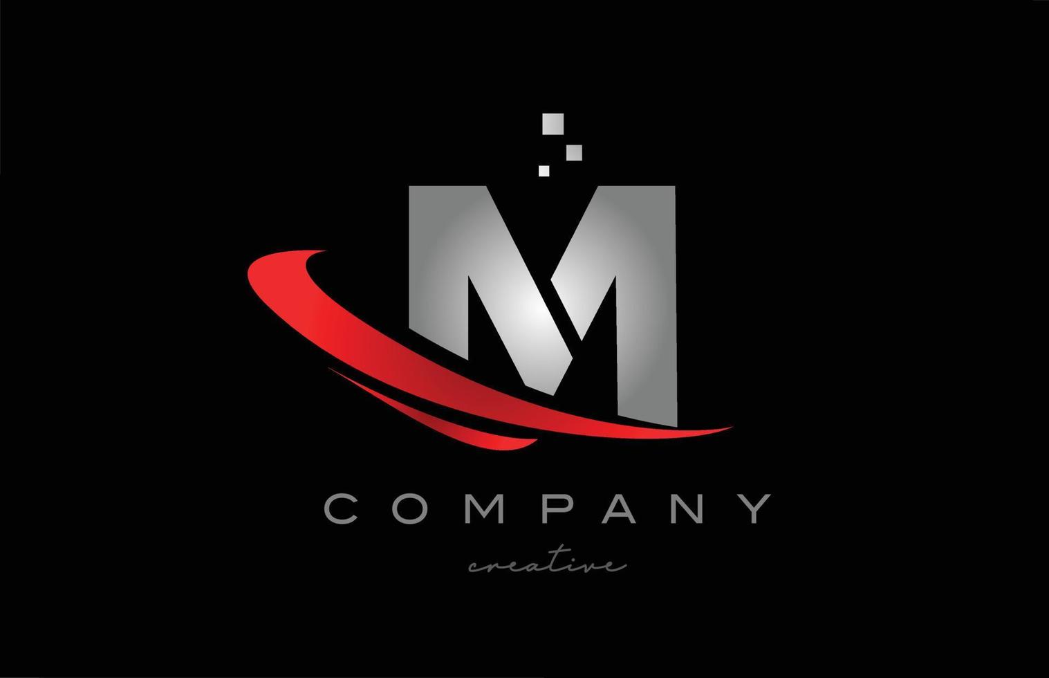 icono del logotipo de la letra del alfabeto rojo swoosh m con color gris. diseño adecuado para un negocio o empresa vector
