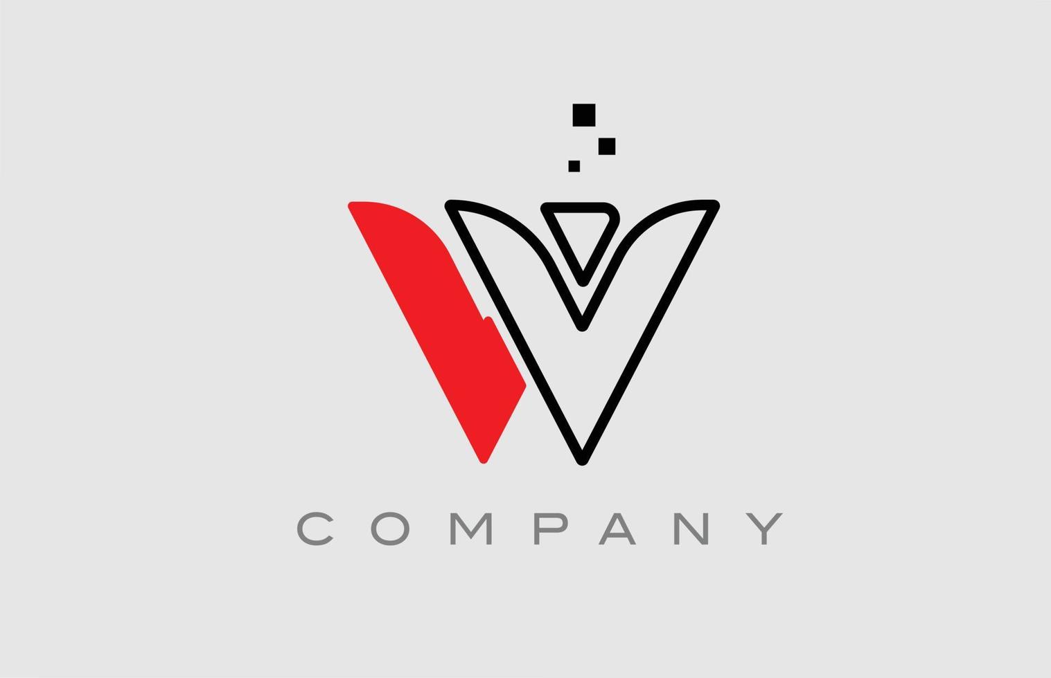 red black line W alphabet letter logo icon. Creative design template for company and business vector