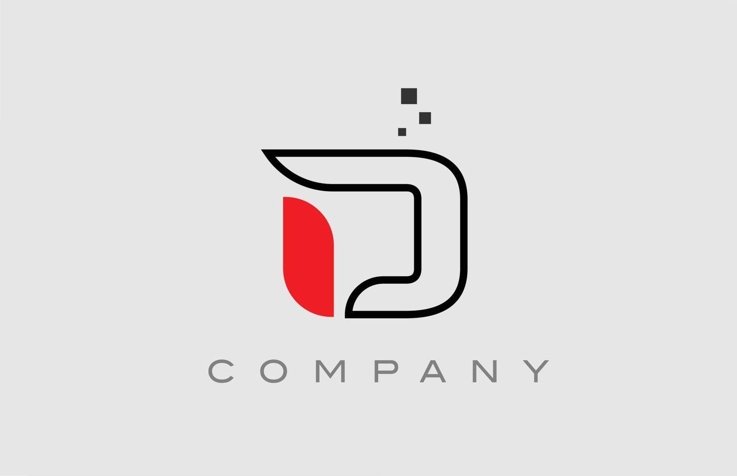 red black line D alphabet letter logo icon. Creative design template for company and business vector